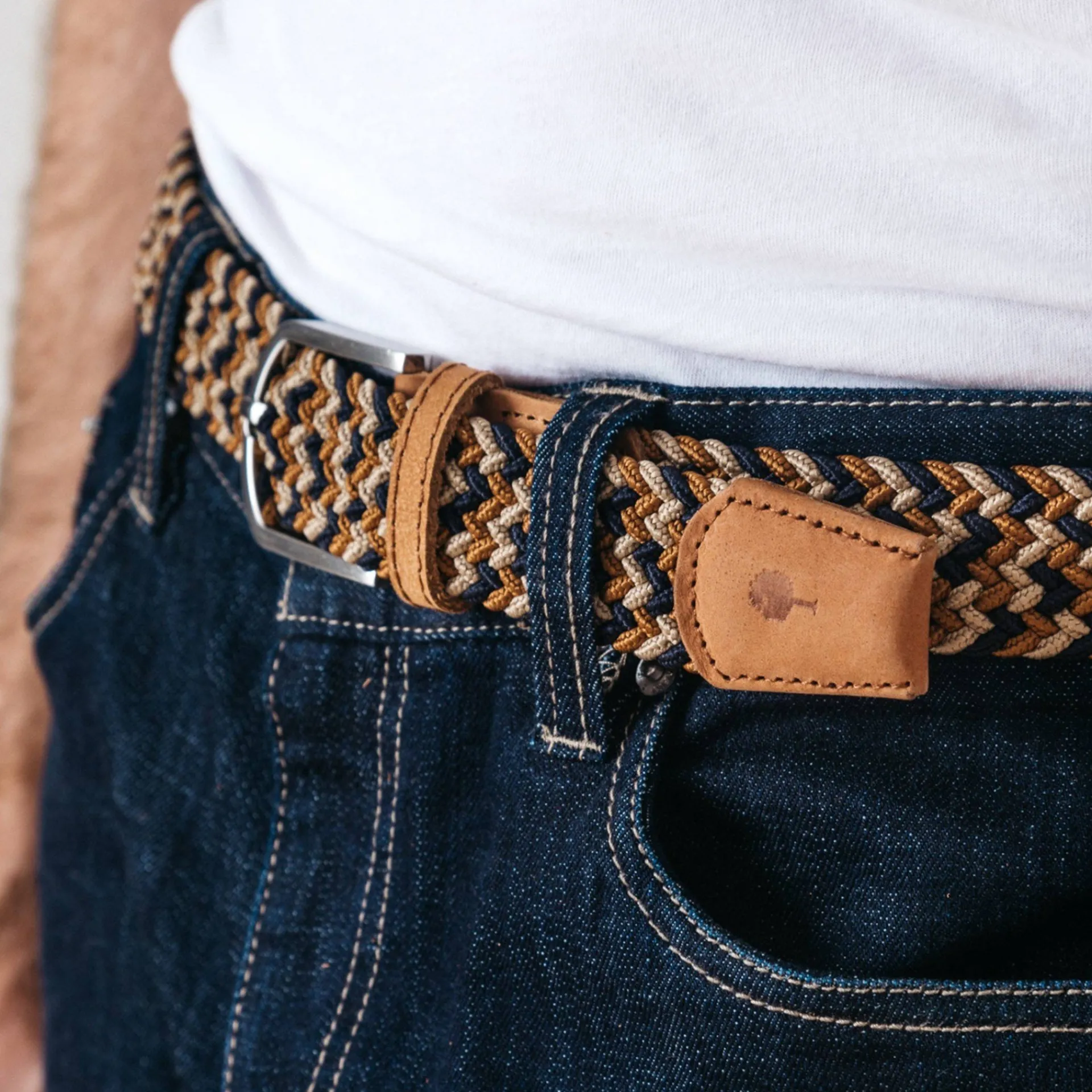 Best Sale FAGUO Ceinture bleu marine & beige