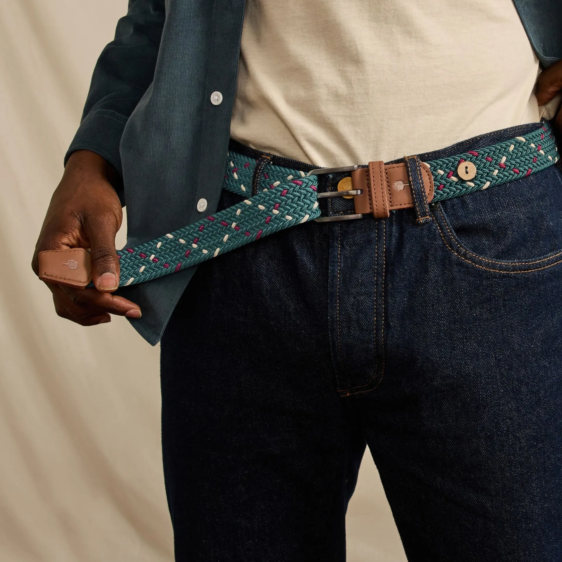Outlet FAGUO Ceinture vert foncé & écrue tricolore