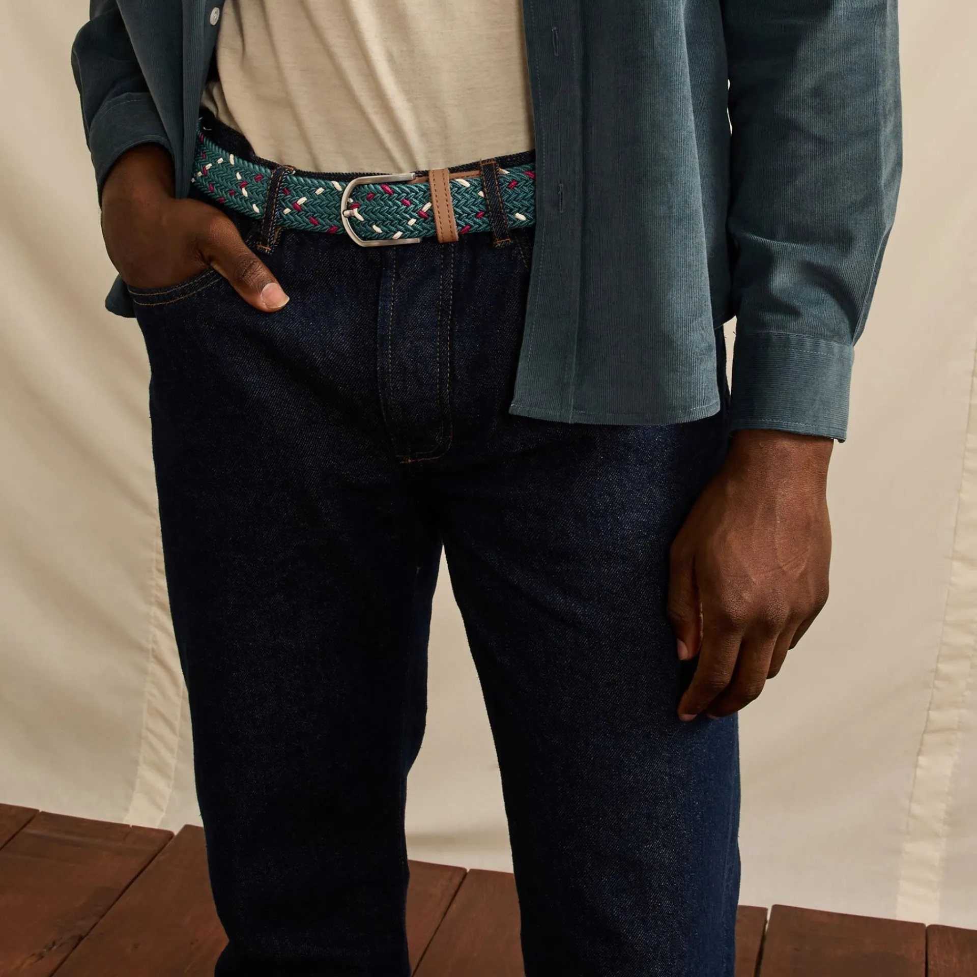 Outlet FAGUO Ceinture vert foncé & écrue tricolore
