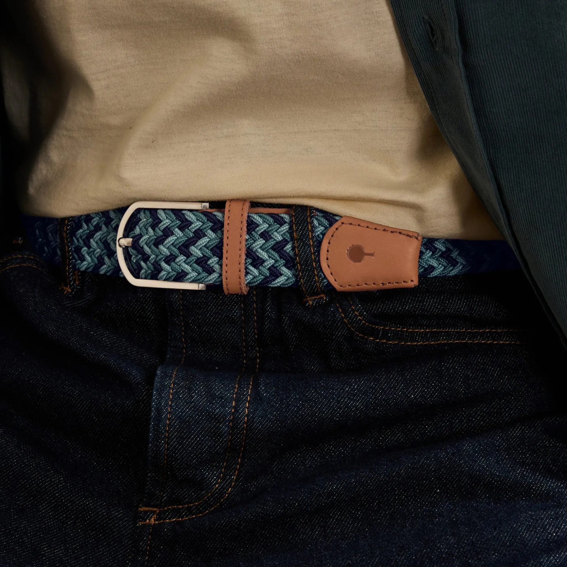 Cheap FAGUO Ceinture vert foncé & grise tricolore