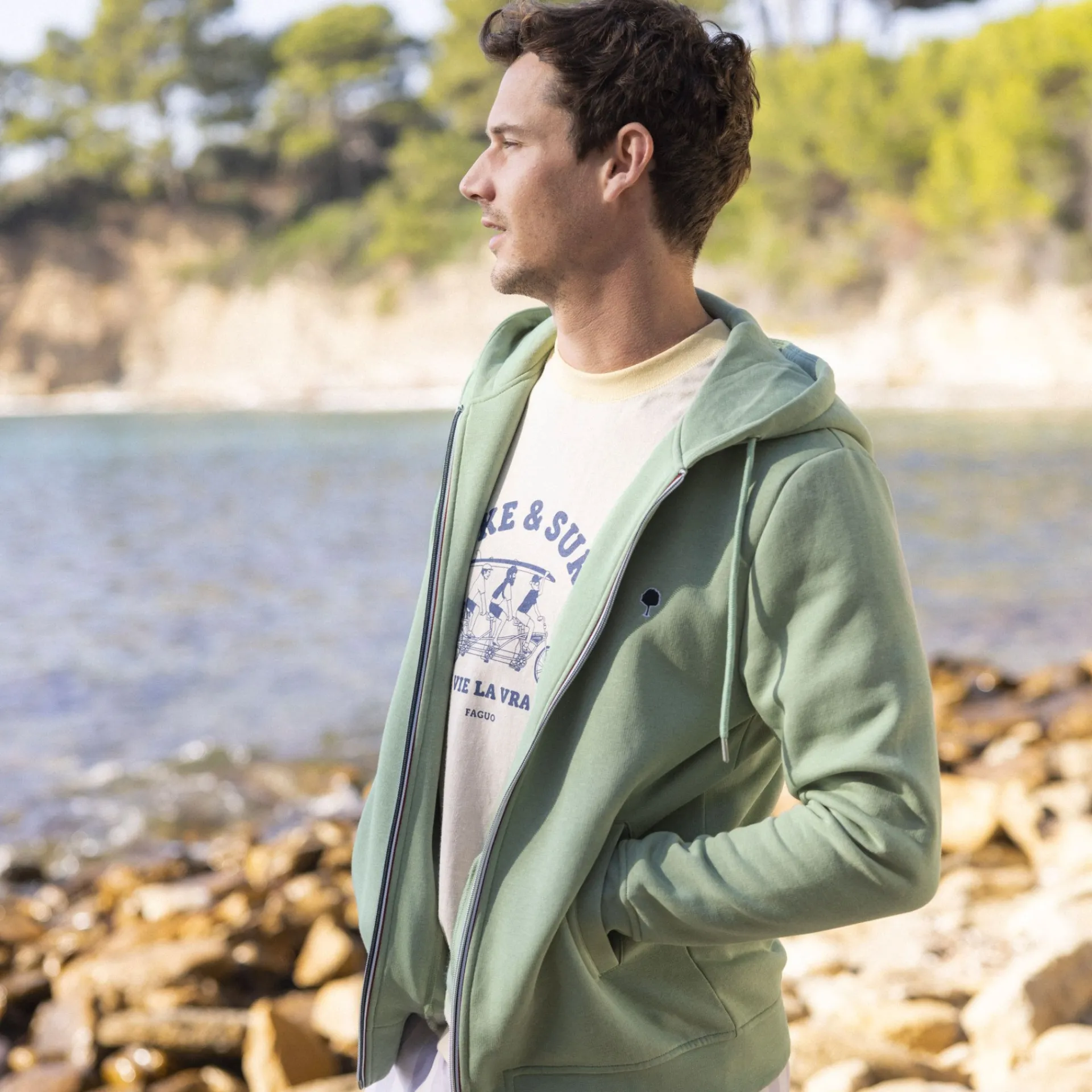 Flash Sale FAGUO Sweat à capuche zippé vert clair