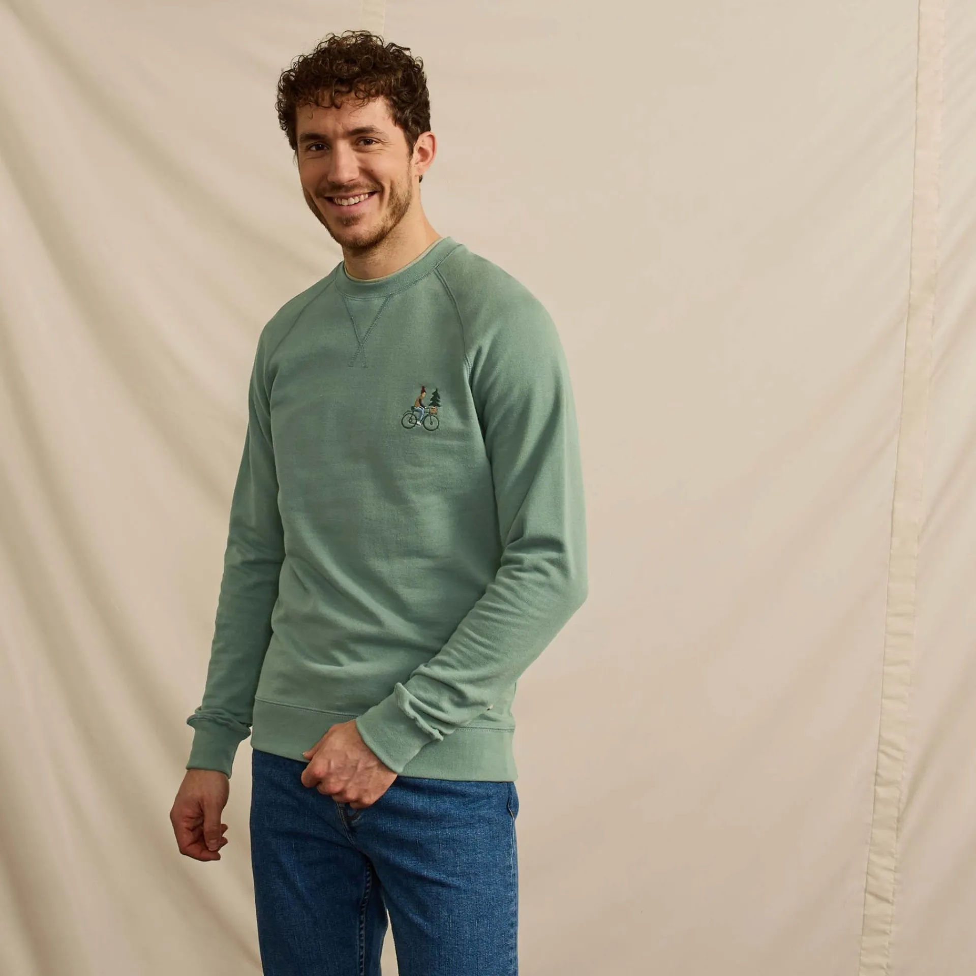 Cheap FAGUO Sweat col rond vert broderie Vélo