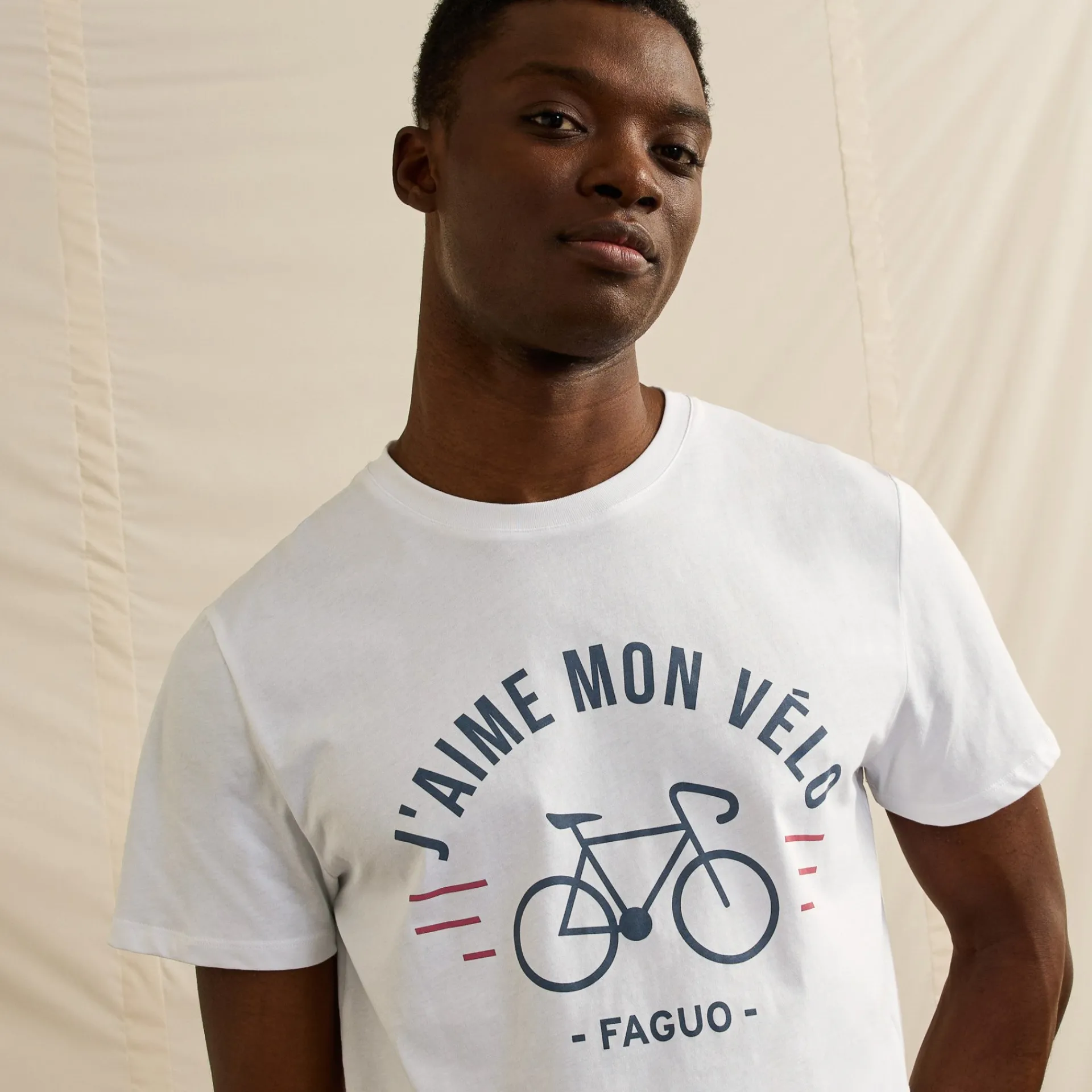 Cheap FAGUO T-shirt col rond blanc J'aime mon vélo