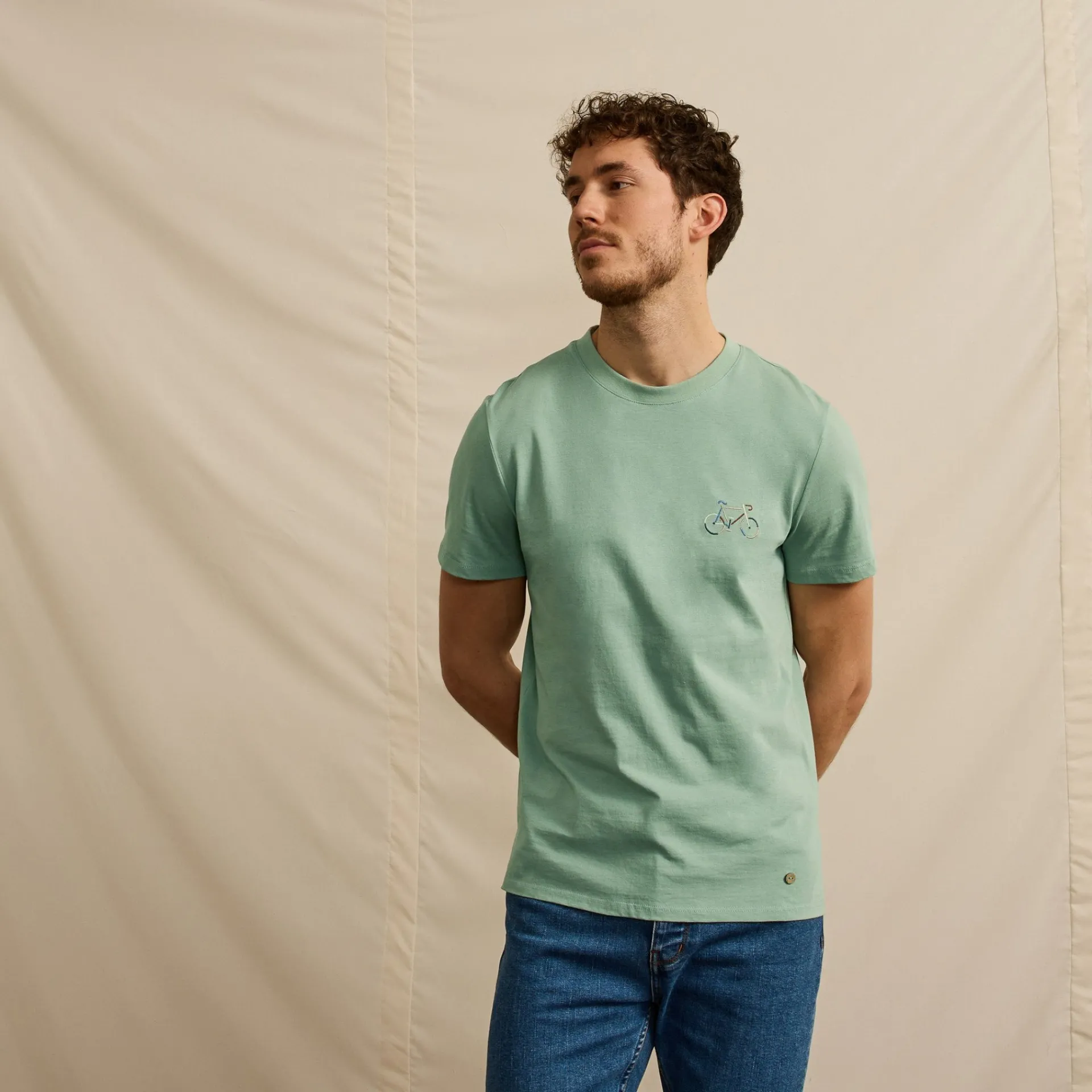 Discount FAGUO T-shirt col rond vert clair Vélo multicolore