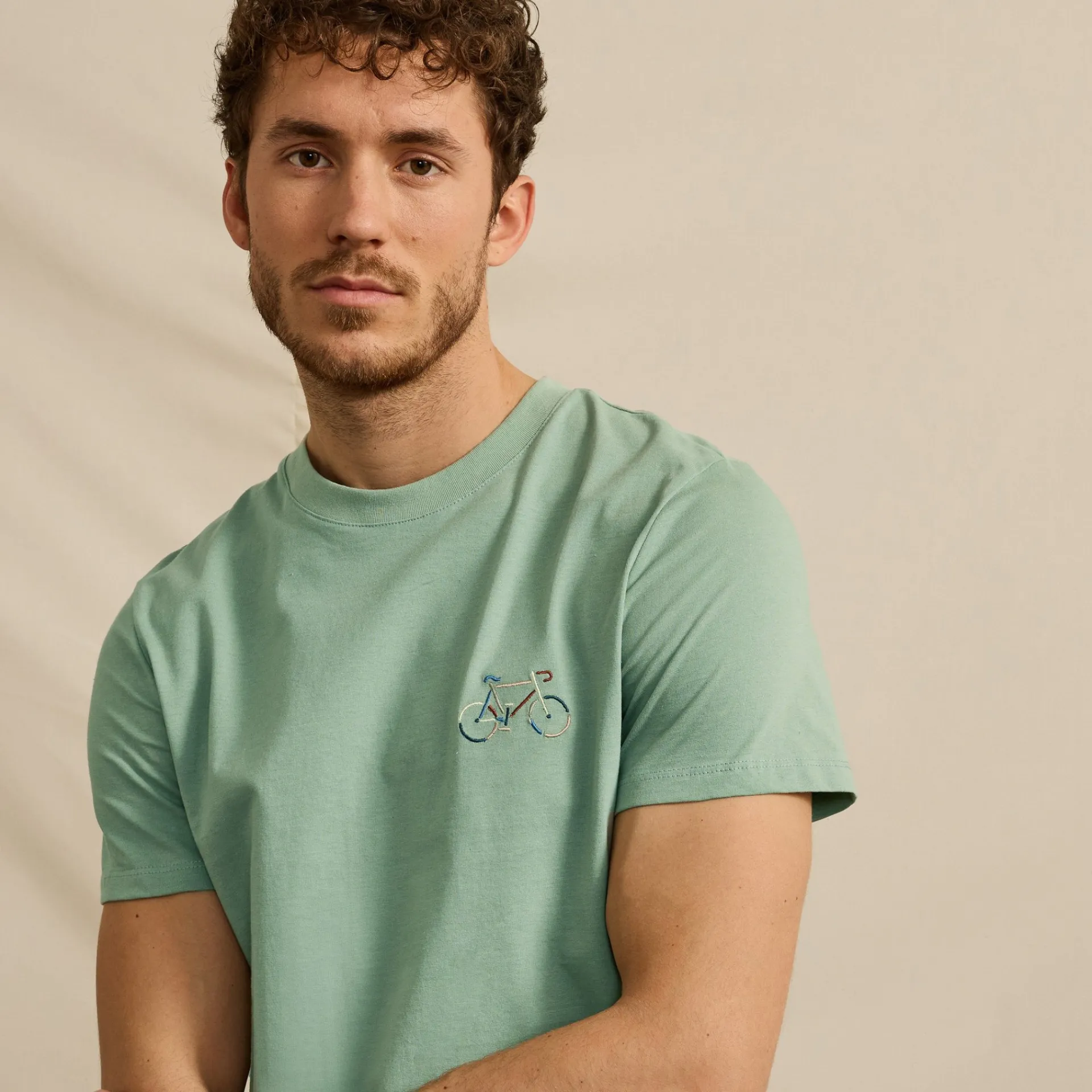 Discount FAGUO T-shirt col rond vert clair Vélo multicolore