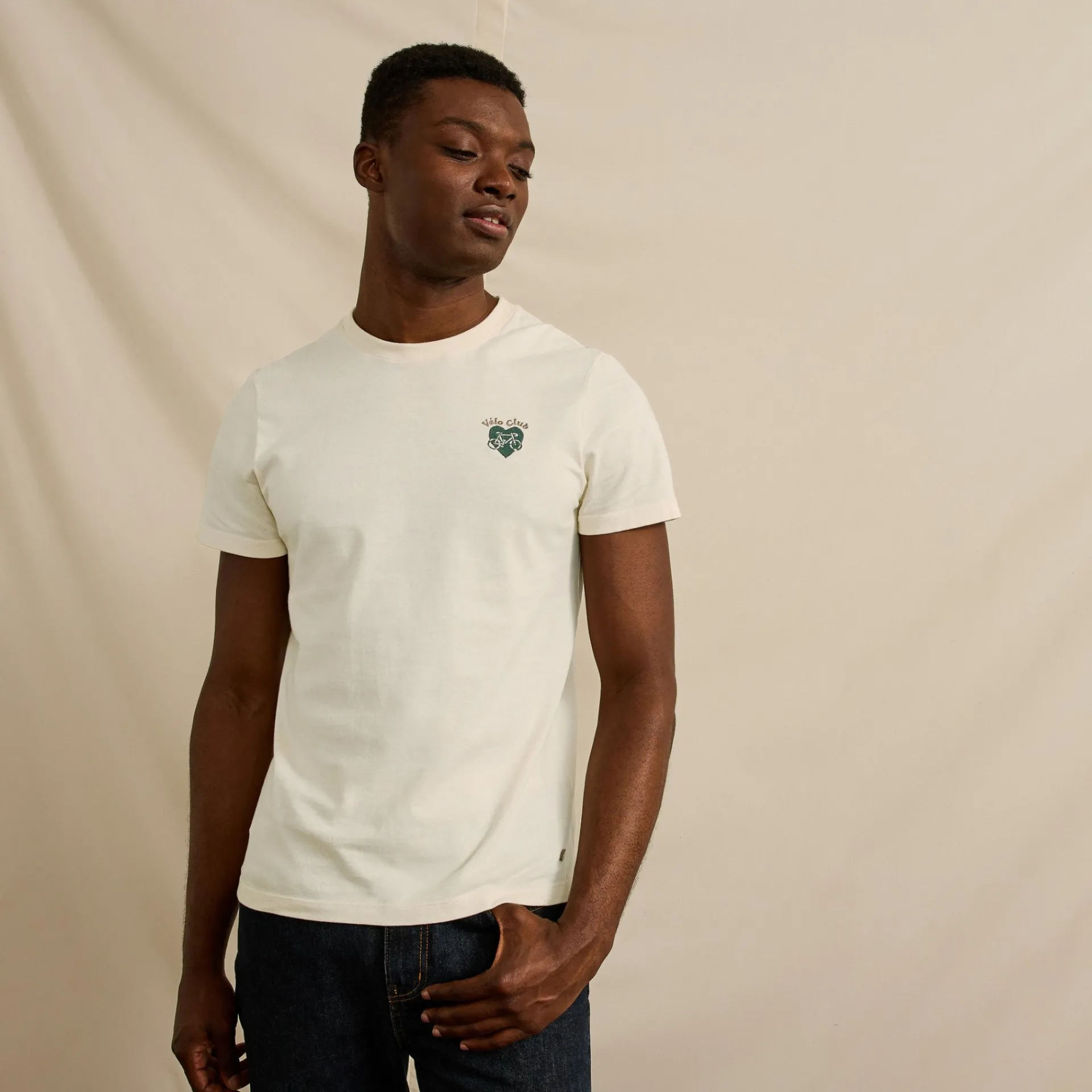 Cheap FAGUO T-shirt écru broderie vélo multicolore