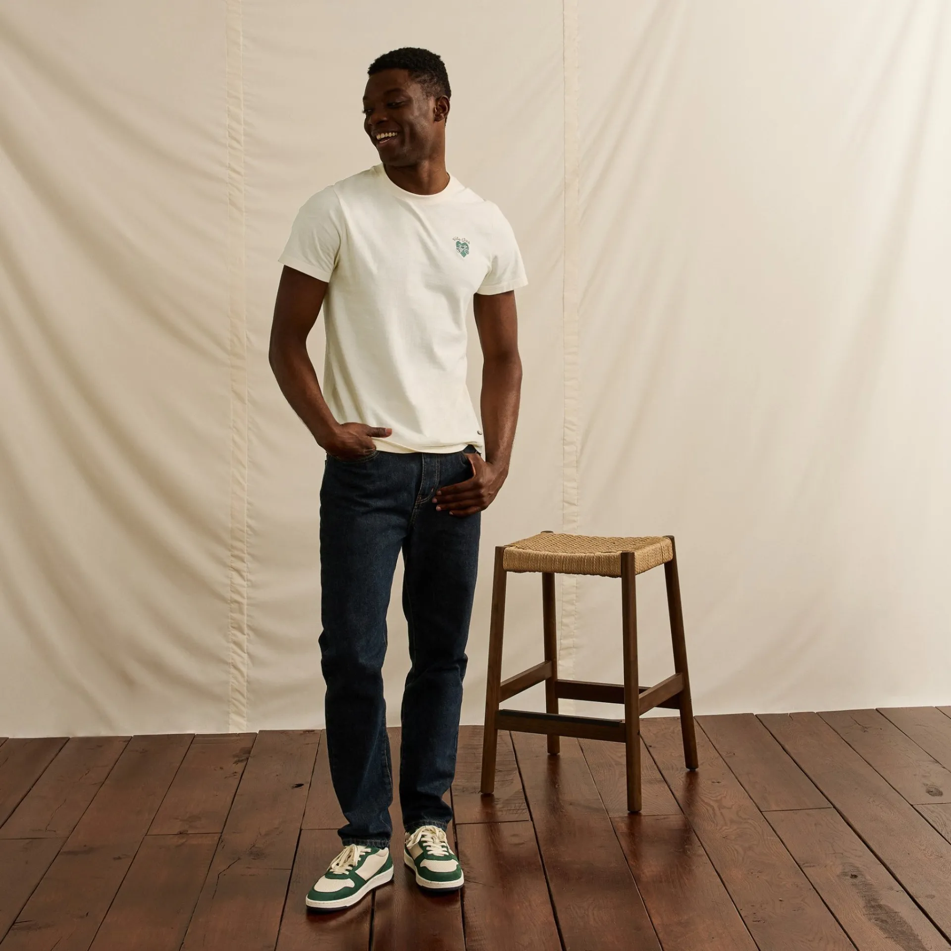 Cheap FAGUO T-shirt écru broderie vélo multicolore
