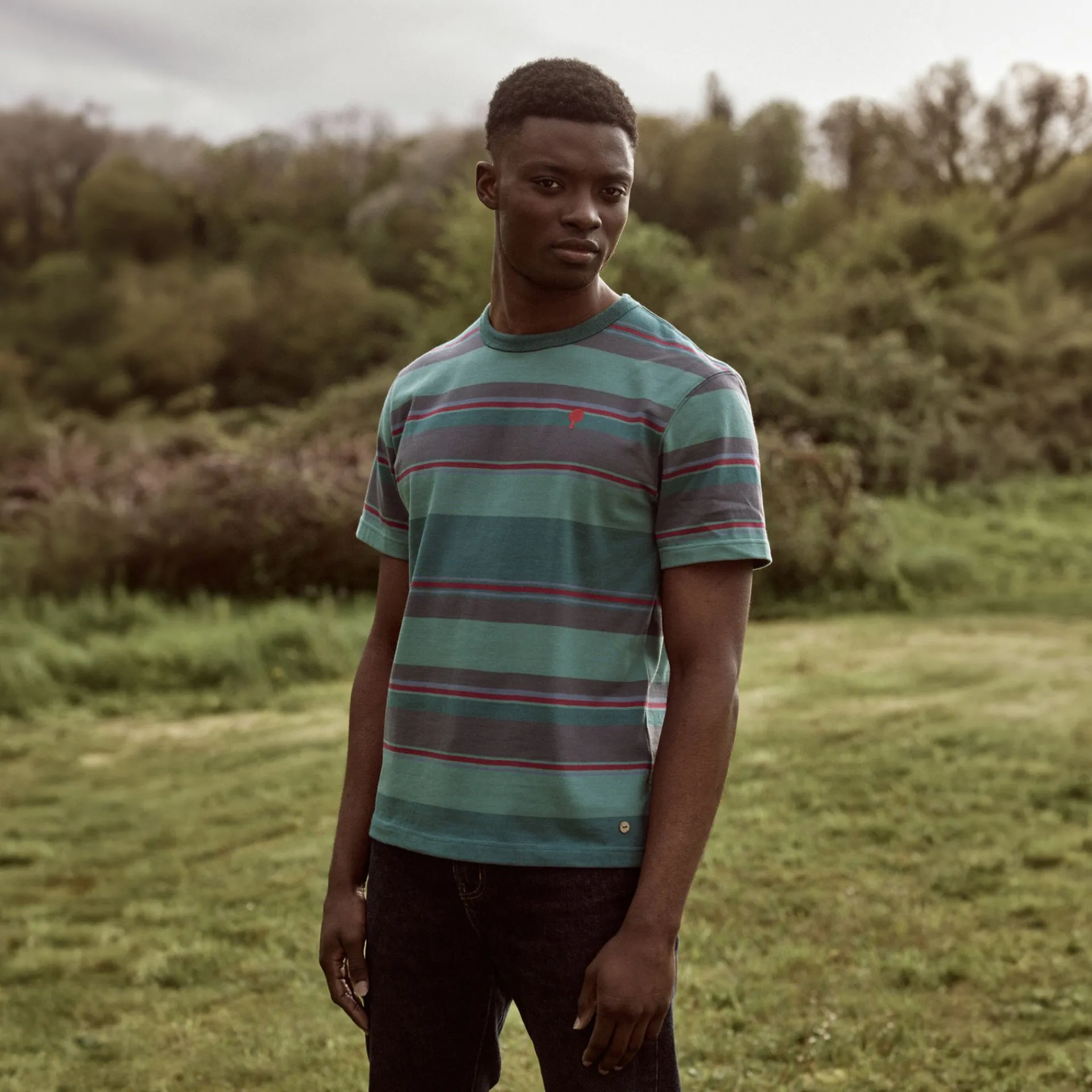 Clearance FAGUO T-shirt rayé vert foncé & multicolores