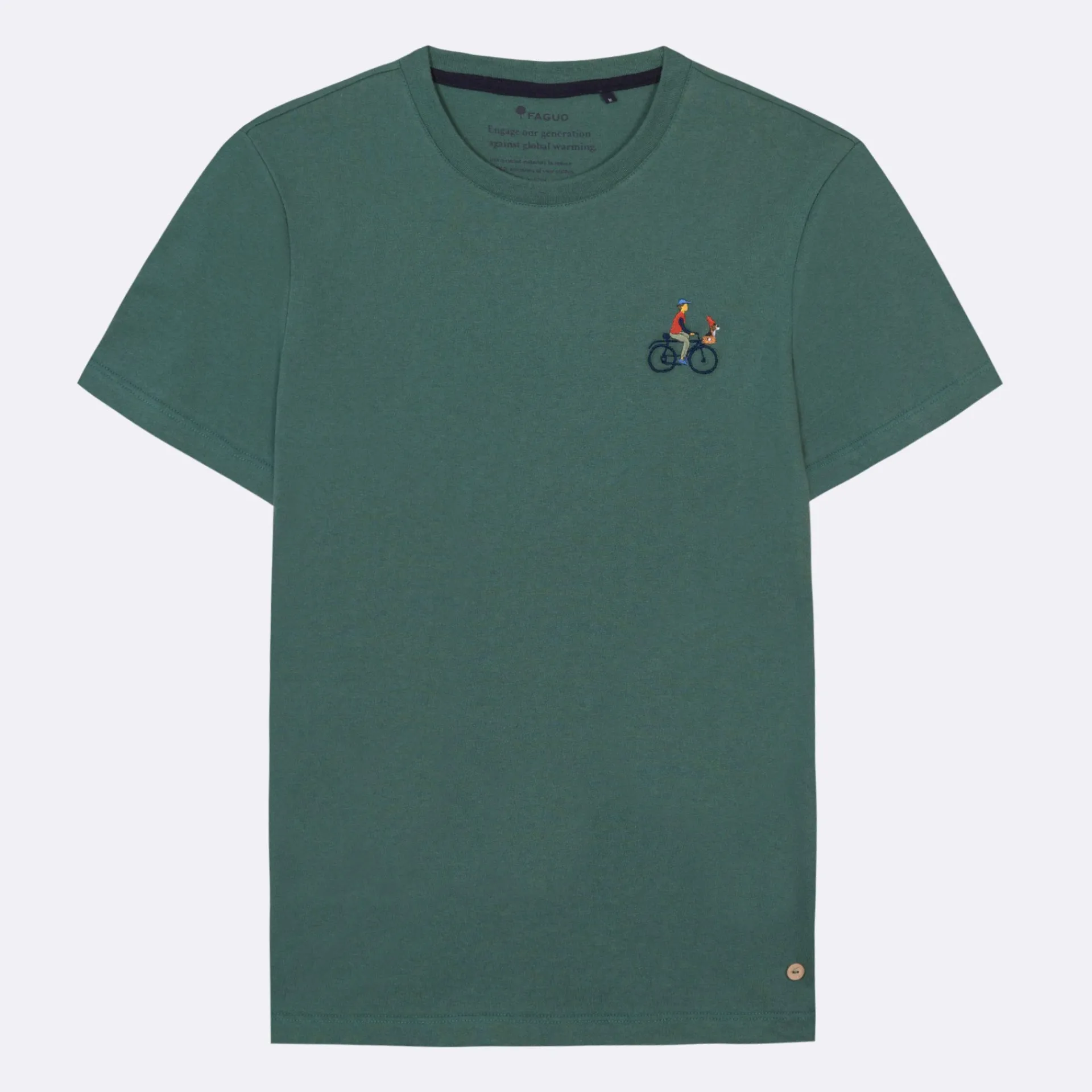 New FAGUO T-shirt vert broderie vélo beagle