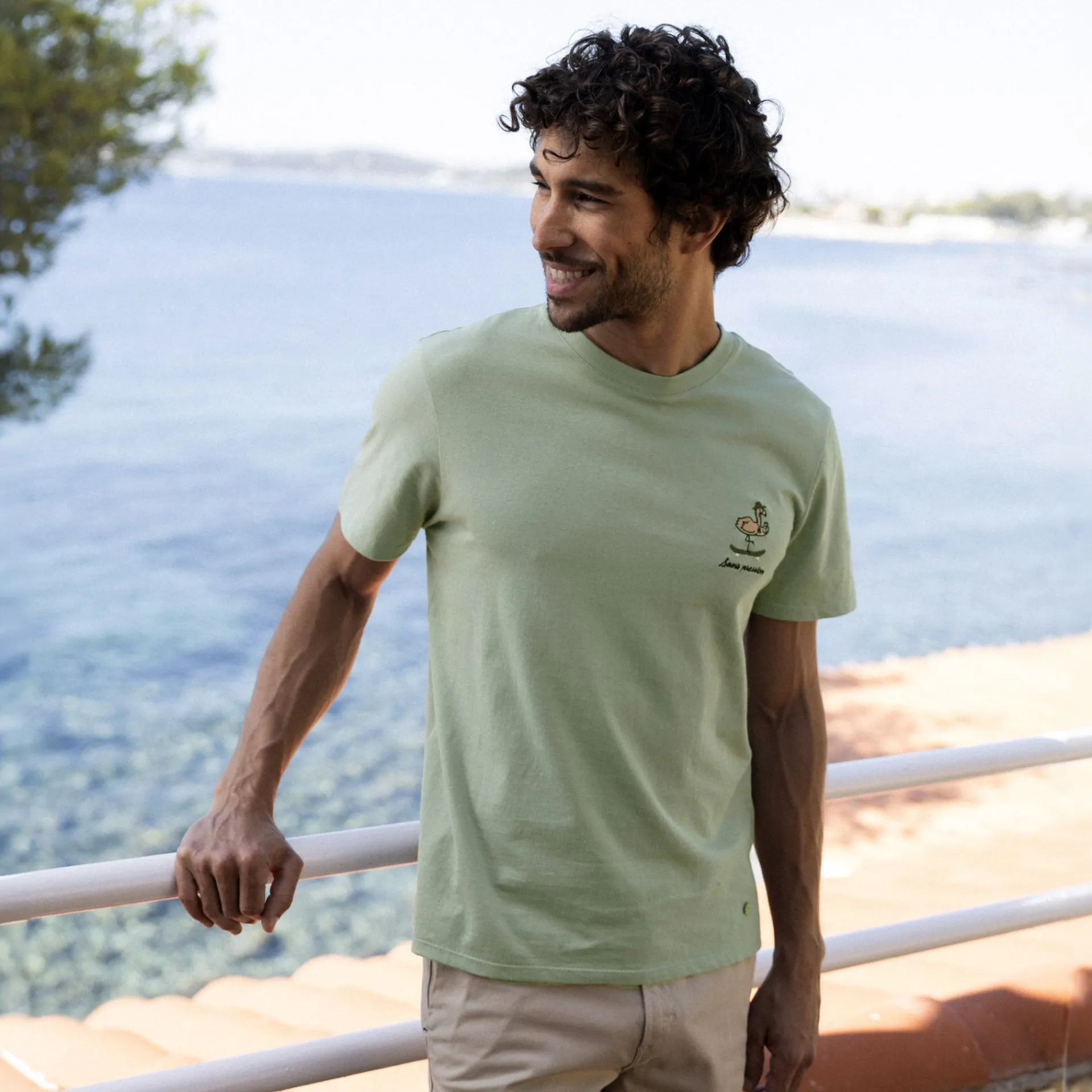 Store FAGUO T-shirt vert clair broderie sans pression